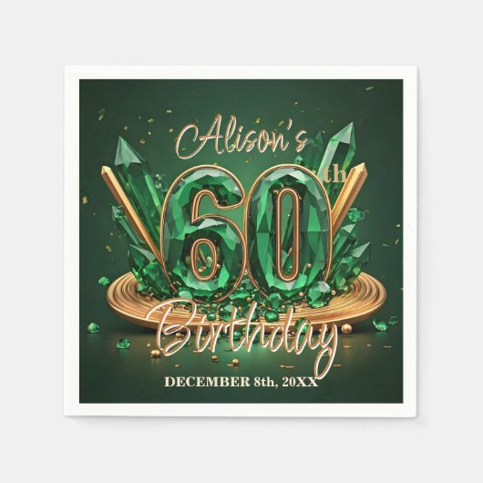 Luxury Emerald Green and Gold 60th Birthday Serviette (Vorderseite)