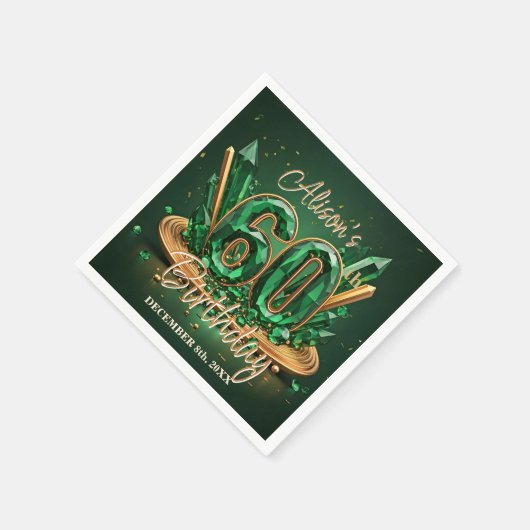 Luxury Emerald Green and Gold 60th Birthday Serviette (Ecke)