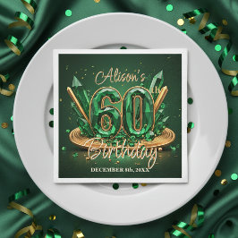 Luxury Emerald Green and Gold 60th Birthday Serviette