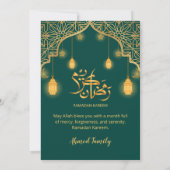 Luxury Emerald Green and Gold Geometric Iftar Einladung (Rückseite)