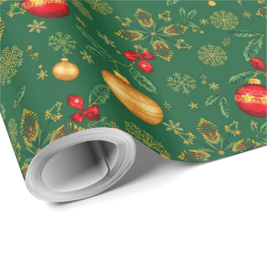 Luxury Emerald Green & Gold Christmas Wrapping Pap Geschenkpapier (Rolleneckpunkt)
