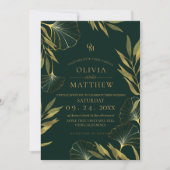 Luxury Emerald Green Gold Leaf Wedding Einladung (Vorderseite)