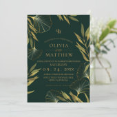 Luxury Emerald Green Gold Leaf Wedding Einladung (Stehend Vorderseite)
