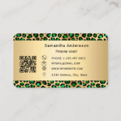 Luxury Emerald Green Gold Leopard Print QR Code Visitenkarte (Rückseite)
