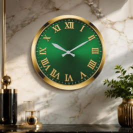 Luxury Emerald Green & Gold Modern Minimalist  Große Wanduhr
