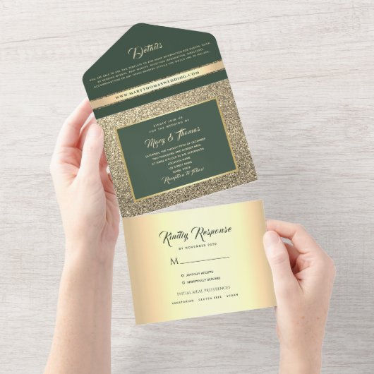 Luxury Emerald Green Wedding All In One Einladung (Abreißen)