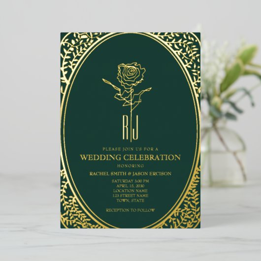 Luxury Emerald Green Wedding Foil Einladung (Stehend vorne)