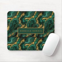 Luxury Emerald Malachite Gold Custom Name Mouse