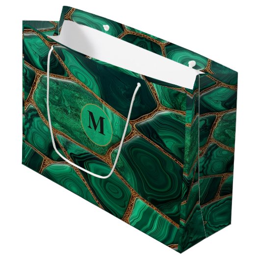 Luxury Emerald Malachite Green Marble Abstract Große Geschenktüte (Vorderseite Schrägansicht)