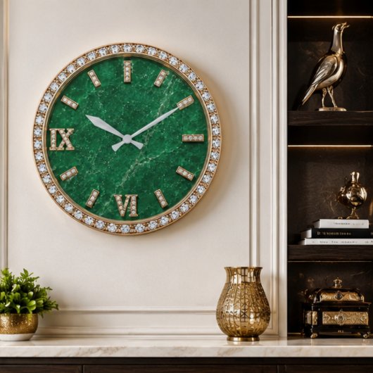 Luxury Emerald Marble Diamond Große Wanduhr