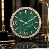 Luxury Emerald Marble Diamond Große Wanduhr