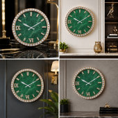 Luxury Emerald Marble Diamond Große Wanduhr