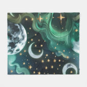 Luxury Emerald Moon Motifs Blanket – Ethereal Jade Fleecedecke (Vorderseite (Horizontal))