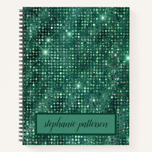 Luxury Emerald Shimmering Sequins Individuelle Nam Notizblock (Vorderseite)