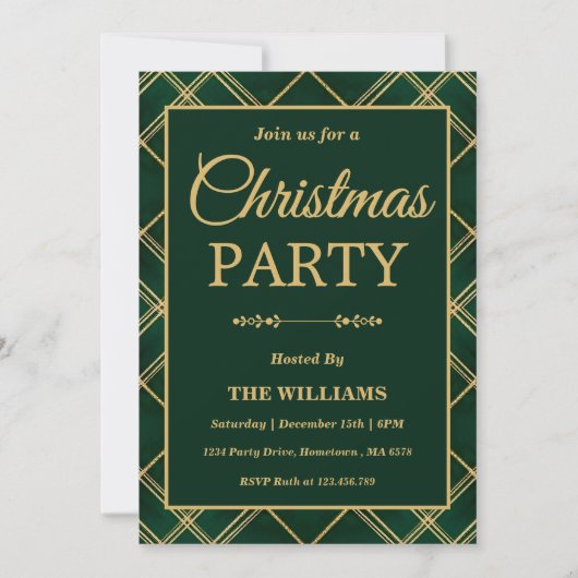 Luxury Emerald Tartan Plaid Christmas Party Einladung (Vorderseite)