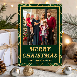 Luxury Emerald Tartan Plaid Family Photo Christmas Feiertagskarte
