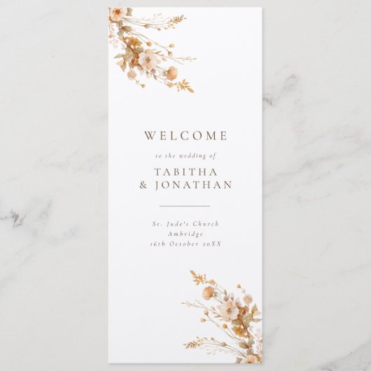 Luxury Fall Brown & Tan Wildblumen Hochzeit Programm (Vorderseite)