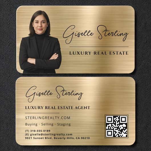 Luxury Faux Gold Metallic Realtor Photo QR Code Visitenkarte