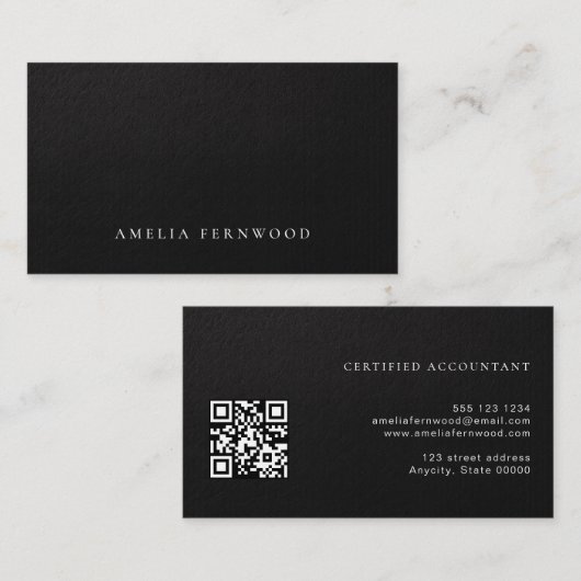 Luxury Faux Leather Certified Accountant QR Code Visitenkarte (Vorne/Hinten)