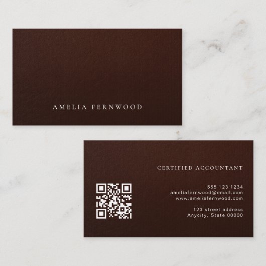 Luxury Faux Leather Certified Accountant QR Code Visitenkarte (Vorne/Hinten)