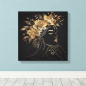 Luxury Feminine Face with Golden Floral Crown Leinwanddruck (Insitu (Holzboden))