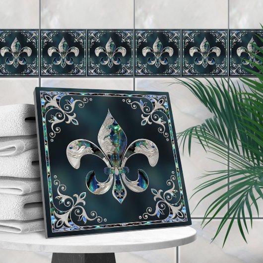Luxury Fleur-de-lis - Abalone Muschel und Perle Fliese