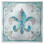 Luxury Fleur-de-lis - Aquamarine und Pearl Fliese (Vorderseite)