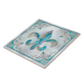 Luxury Fleur-de-lis - Aquamarine und Pearl Fliese (Seite)
