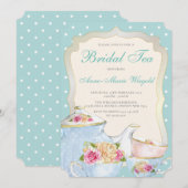 Luxury Floral Bridal Tea Polka dot Einladung (Vorne/Hinten)
