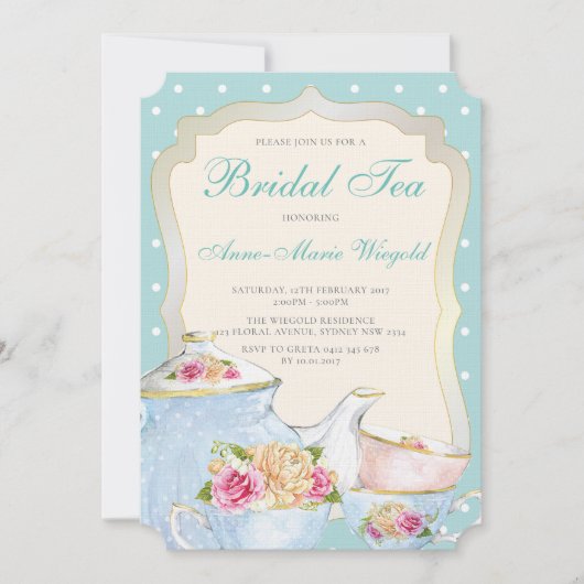 Luxury Floral Bridal Tea Polka dot Einladung (Vorderseite)