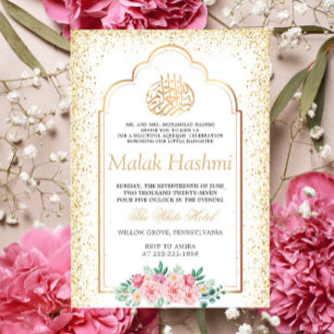 Luxury Floral Gliter Gold Islamische Aqiqa Aqeeqa Einladung