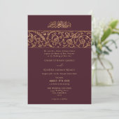 Luxury Floral Gold Red Maroon Islamic Wedding Einladung (Stehend Vorderseite)