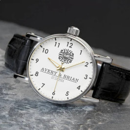 Luxury Floral Monogram Letters with Couple's Names Armbanduhr