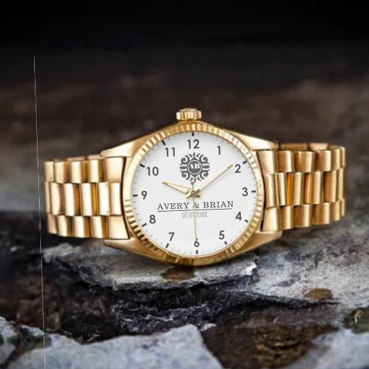 Luxury Floral Monogram Letters with Couple's Names Armbanduhr