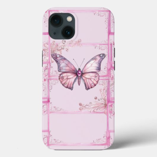 Luxury Floral Pink Butterfly iPhone 13 Fall Case-Mate iPhone Hülle (Rückseite)