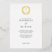 Luxury Floral Vine Crest Monogram Wedding Photo Folieneinladung (Vorderseite)