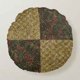 Luxury Flowers and Gold Pattern ,Gold Black Red  Rundes Kissen