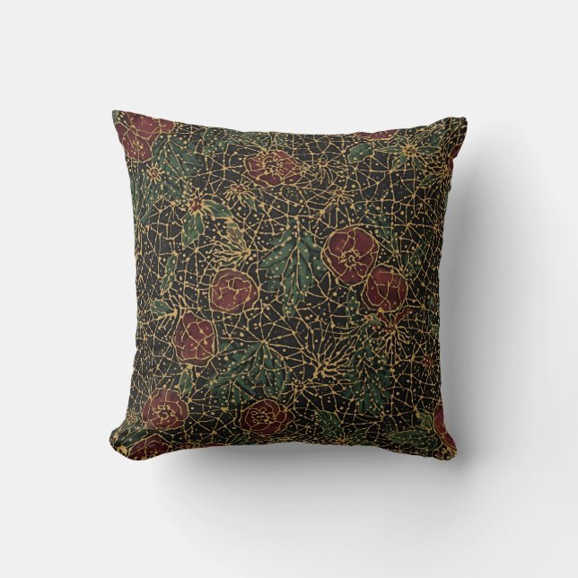 Luxury Flowers Pattern,Gold Black Red Green Kissen (Vorderseite)
