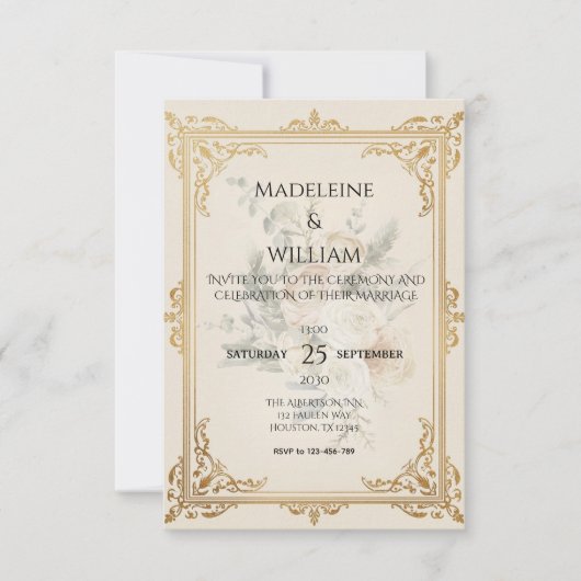 Luxury Formal Elegant Gold Hochzeit Speichern Sie RSVP Karte (Vorderseite)