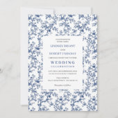 Luxury French Toile de Jouy Blue Wedding Invite Einladung (Vorderseite)
