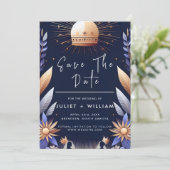 Luxury Fuchsia Crown Royal Blue Wedding Save The Date (Stehend Vorderseite)