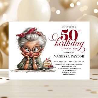 Luxury Funny Lady 50th Birthday Cartoon Humor  Einladung
