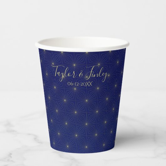 Luxury Geometric Deko Navy Starry Night Wedding Pappbecher (Vorderseite)