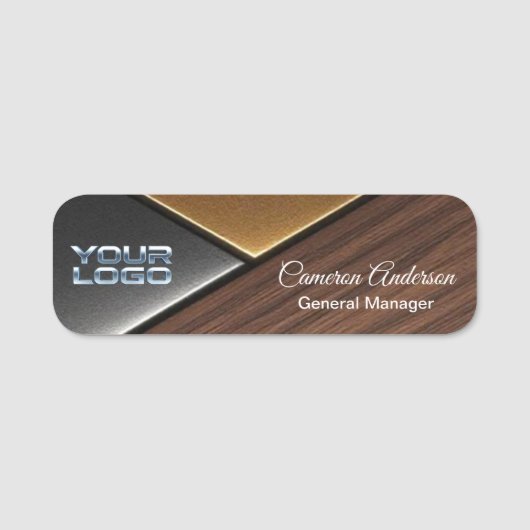 Luxury Geometric Wood Metal Name Tag Namensschild (Vorderseite)