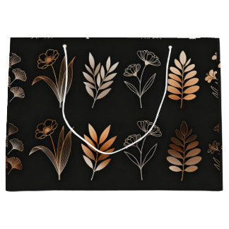 Luxury Ginkgo & Floral Line Art Gift Carrier Bag Große Geschenktüte