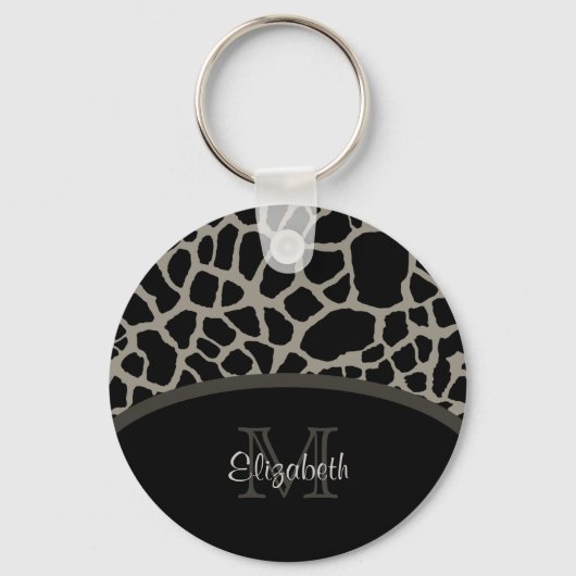 Luxury Giraffe Print Elegante Monogram und Name Schlüsselanhänger (Vorderseite)