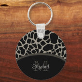 Luxury Giraffe Print Elegante Monogram und Name Schlüsselanhänger (Vorderseite)