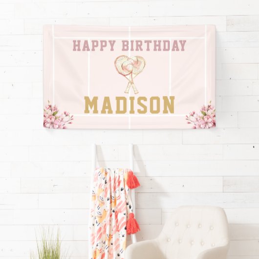 Luxury Girl Birthday Pink Gold Tennis Banner (Insitu)