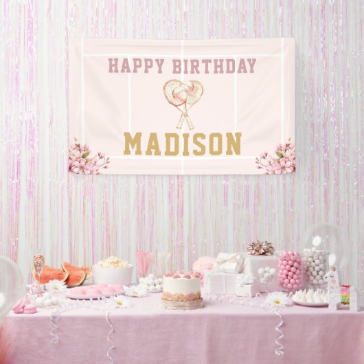 Luxury Girl Birthday Pink Gold Tennis Banner (Party)