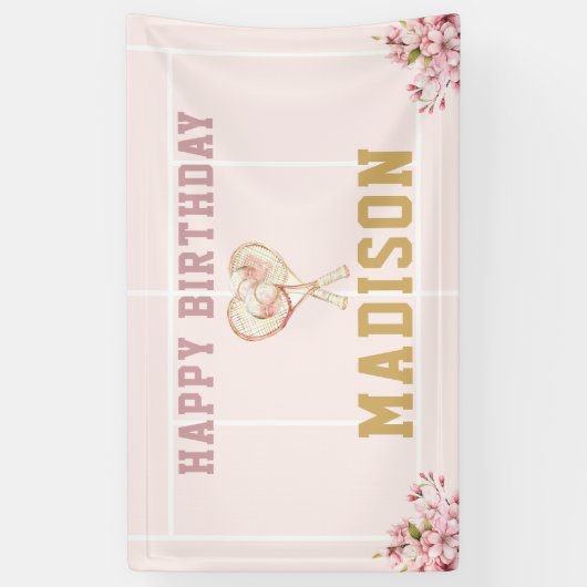 Luxury Girl Birthday Pink Gold Tennis Banner (Vertikal)